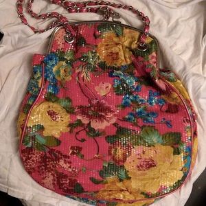 Amici bag floral with chain and ribbon strap sequins
